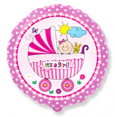 Baby Buggy Girl 18'' Round Foil Balloon